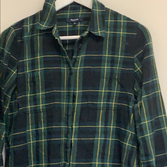 Madewell green plaid long sleeve top sz medium - Picture 2 of 5